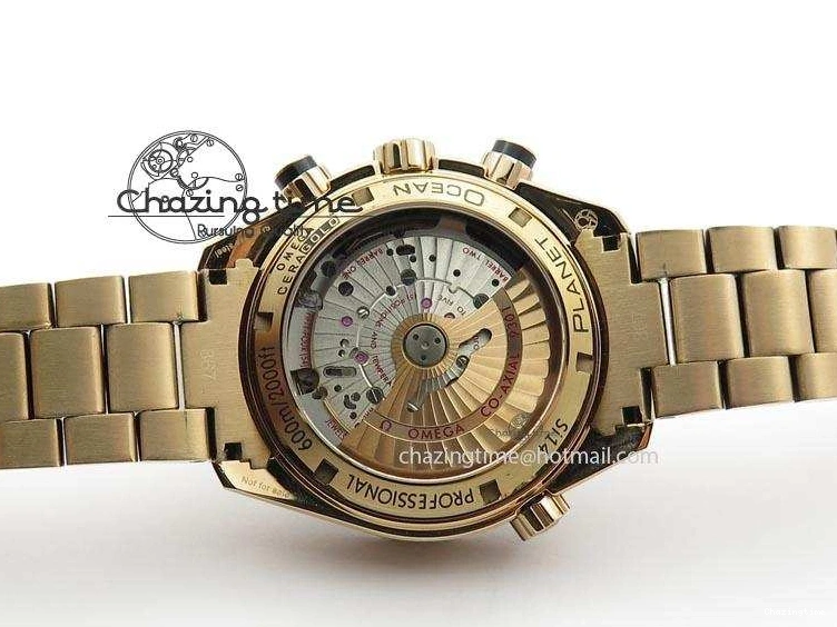 0601 Premium Seamaster Professional Chrono RG Black Ceramic Black Dial On RG Bracelet A 8212